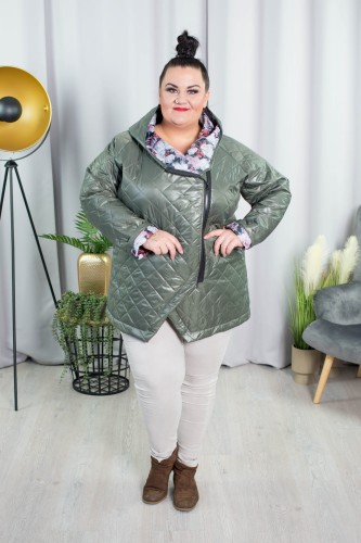 Wiosenna Kurtka z kwiecistym wnętrzem NENSI khaki Plus Size 44-54