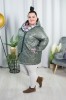 Wiosenna Kurtka z kwiecistym wnętrzem NENSI khaki Plus Size 44-54