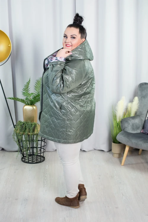 Wiosenna Kurtka z kwiecistym wnętrzem NENSI khaki Plus Size 44-54