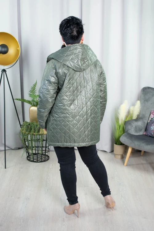 Wiosenna Kurtka z kwiecistym wnętrzem NENSI khaki Plus Size 44-54