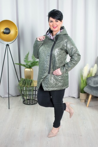 Wiosenna Kurtka z kwiecistym wnętrzem NENSI khaki Plus Size 44-54