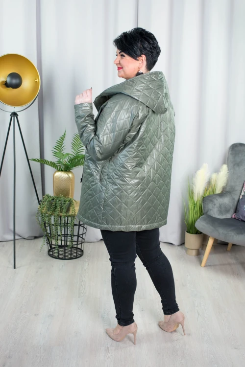 Wiosenna Kurtka z kwiecistym wnętrzem NENSI khaki Plus Size 44-54