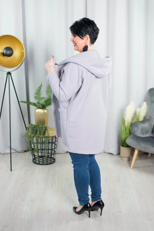 Wiosenny Płaszcz Oversize z Bukli siwy Plus Size 44-56