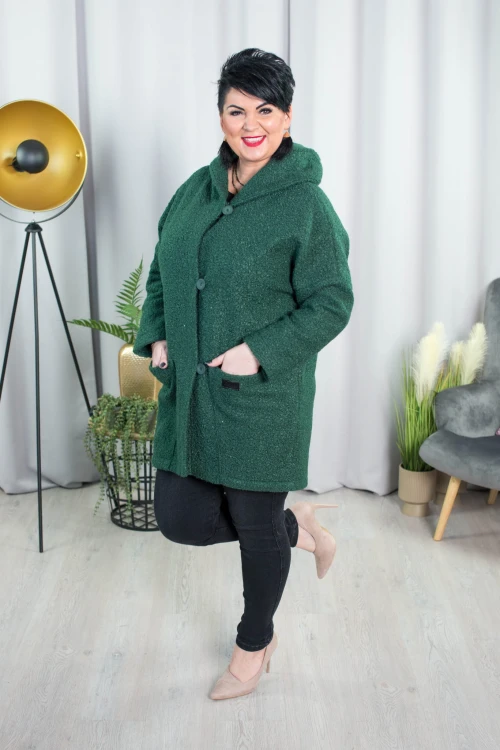Wiosenny Płaszcz Oversize z Bukli butelkowy Plus Size 44-56