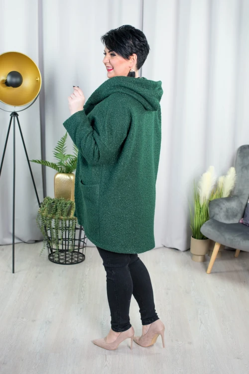 Wiosenny Płaszcz Oversize z Bukli butelkowy Plus Size 44-56