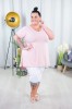 T-shirt trapezowy z długim tyłem MIRANDA pudrowy Plus Size 44/52