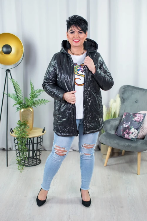 Wiosenna Kurtka pikowana ARIN czarna Plus Size 44-50