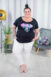 Spodnie materiałowe w gumę PORTI śmietanka Plus Size 44-52