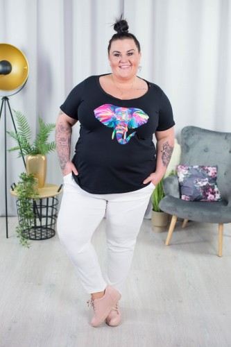 Spodnie materiałowe w gumę PORTI białe Plus Size 44-52