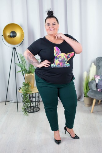 Spodnie materiałowe w gumę PORTI zielona butelka Plus Size 44-52