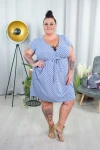 Sukienka odcinana w talii z kopertowym dekoltem SONIA niebieskie kółeczka Plus Size 44-52