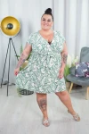 Sukienka odcinana w talii z kopertowym dekoltem SONIA liście Plus Size 44-52