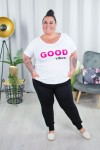 T-Shirt biały MOLLY napis różowy Good Vibes Plus Size 44-54