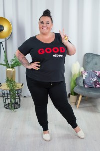 T-Shirt czarny MOLLY napis czerwony Good Vibes Plus Size 44-54