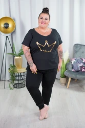 T-Shirt czarny MOLLY złota korona Plus Size 44-54