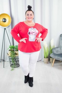 T-shirt LALI kwiaty czerwona Plus Size 48/54