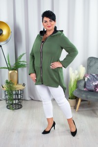 Asymetryczna Ocieplana Bluza PORSHiA khaki Plus Size 44-54