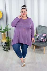 Sweter Asymetryczny z dziurami KITTI fioletowy Plus Size 44/52