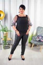 Bluzka Hiszpanka z tiulowymi rękawami LEXI srebrna Plus Size 42/52