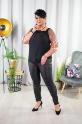 Bluzka Hiszpanka z tiulowymi rękawami LEXI złota Plus Size 42/52