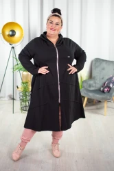 Długa Narzutka Płaszczyk dresowy FLEX czarny Plus Size 44-54