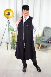 Długa Narzutka Kamizelka dresowa FLEX czarna Plus Size 44-54