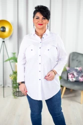 Długa Koszula z guzikami na plecach JOY biała wzorek Plus Size 44-52