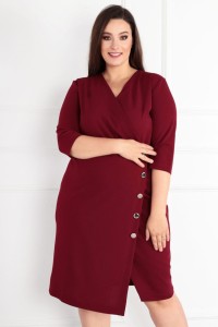 Wizytowa Sukienka z założeniem kopertowym i paskiem BASTIN bordo Plus Size 44-52