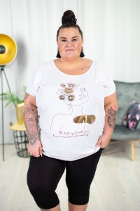 Lekka Bluzka z aplikacją FOX biała Plus Size 48/54