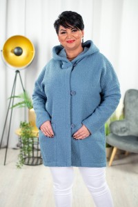 Płaszcz Oversize z Bukli niebieski Plus Size 44-56