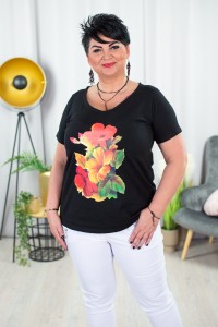 T-Shirt Bluzka czarna STIVI kwiat wzór2 42-54