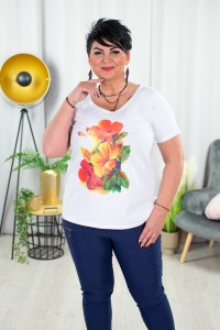 T-Shirt Bluzka biała STIVI kwiat wzór2 42-54