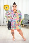 Sukienka trapezowa LARYSA żółto-różowa koła Plus Size 44-52