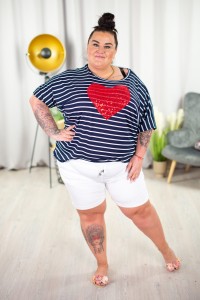 Bluzka z cekinowym sercem CASINO pasy Plus Size 46-58