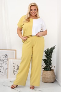 Lniane Spodnie LOREN musztardowe Plus Size 44-52
