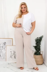 Lniane Spodnie LOREN beżowe Plus Size 44-52