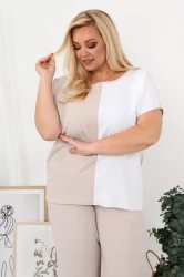 Lniana Bluzka LOREN beżowa Plus Size 44-54 