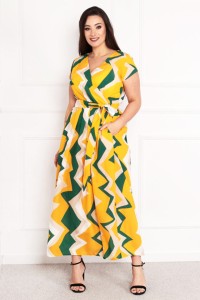 Sukienka NICOLE żółta geometryczna Plus Size 44-52
