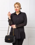 Koszula z szyfonową falbanką EWA czarna Plus Size 42-56