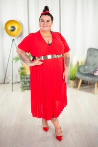 Plisowana Sukienka KASI czerwona Plus Size 46/52