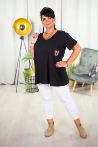 T-Shirt z kieszonką LOLLY czarny Plus Size 48/52