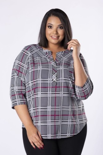Elegancka bluzka w kratę plus size duży rozmiar 42 44 46 48 50 52 54 56 58
