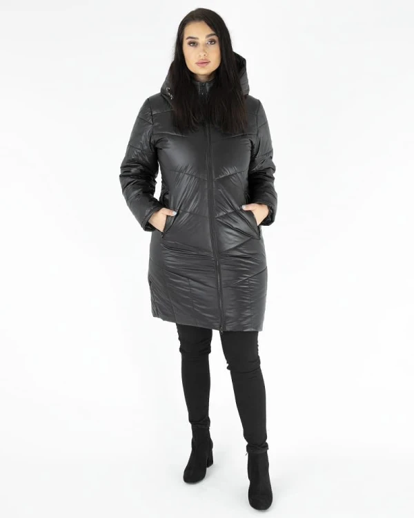 Zimowy Płaszcz pikowany czarny Plus Size 42 44 46 48 50 52