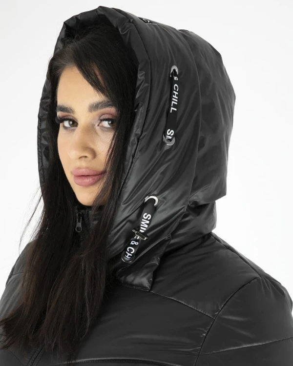 Zimowy Płaszcz pikowany czarny Plus Size 42 44 46 48 50 52