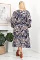 Sukienka odcinana w talii BETANY granatowa w liście Plus Size 44-52
