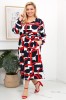 Sukienka za kolano BETANY czerwone wzory geometryczne Plus Size 44 46 48 50 52