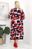Sukienka za kolano BETANY czerwone wzory geometryczne Plus Size 44 46 48 50 52