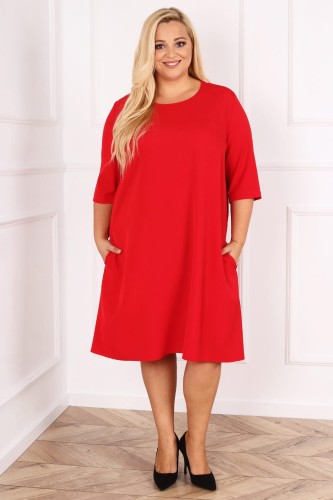 Sukienka trapezowa czerwona Plus Size 46 48 50 52 54