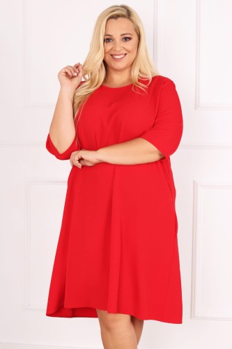Sukienka trapezowa czerwona Plus Size 46 48 50 52 54