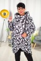 Zimowa Kurtka z kapturem asymetryczna DEZIRE czarno-biała Plus Size 42 44 46 48 50 52 54
